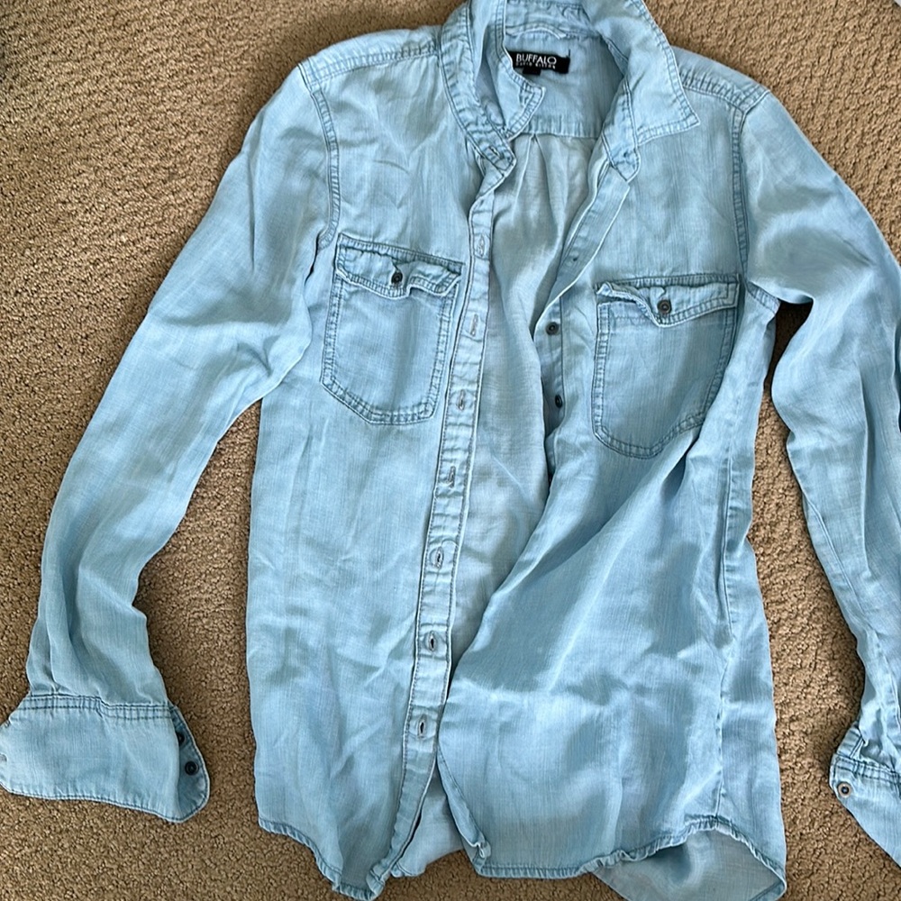 Button down light blue denim shirt
